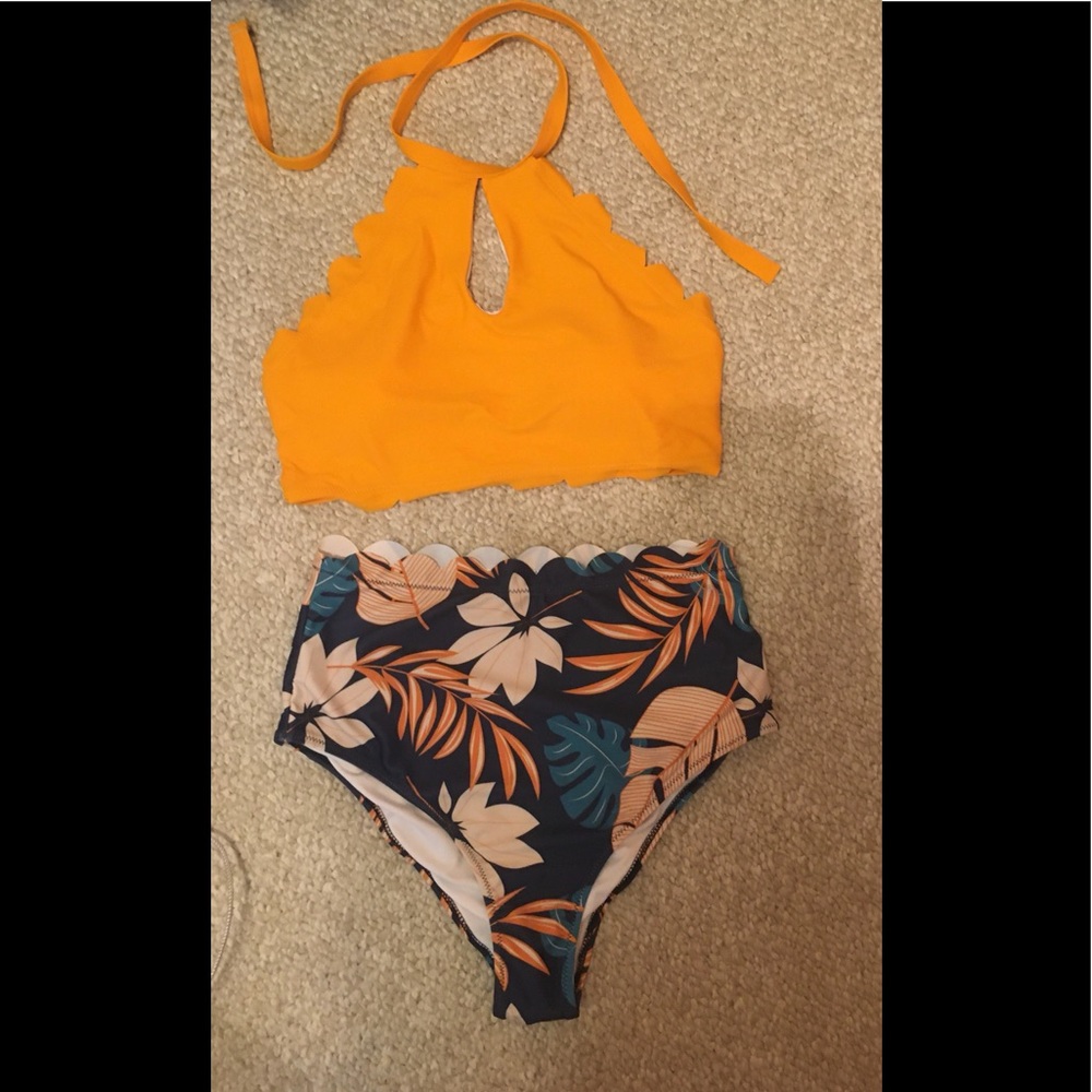 New Beachsissi Scalloped Hem High Waist Bikini Med